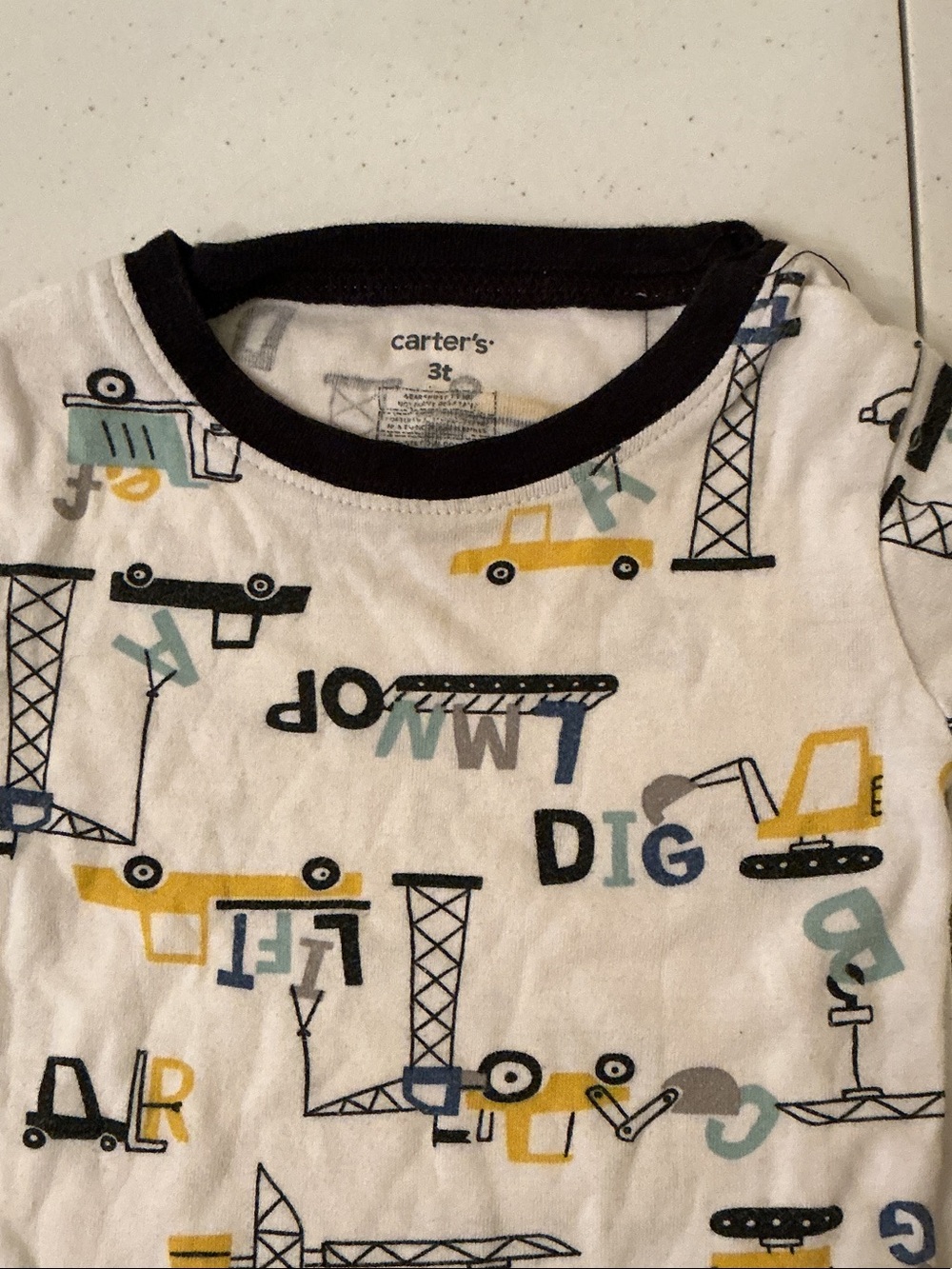 Carter's White Tee with Yellow, Blue and Gray Construction Print set of 2